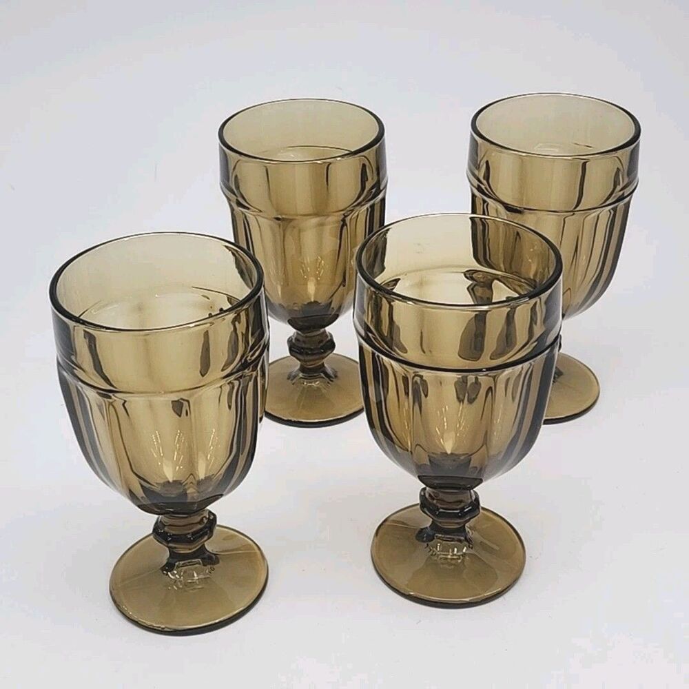 4 Vtg Libbey DuraTuff GIBRALTAR Mocha Smokey Brown Iced Tea Water Goblets 16 oz